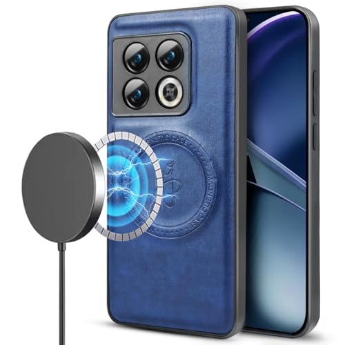 BEEJTUNY Coque pour OnePlus 10 Pro, Housse Magnétique Puissante de 2300 Gauss, Étui en Cuir Antichoc, Compatible avec la Charge sans Fil. Bleu