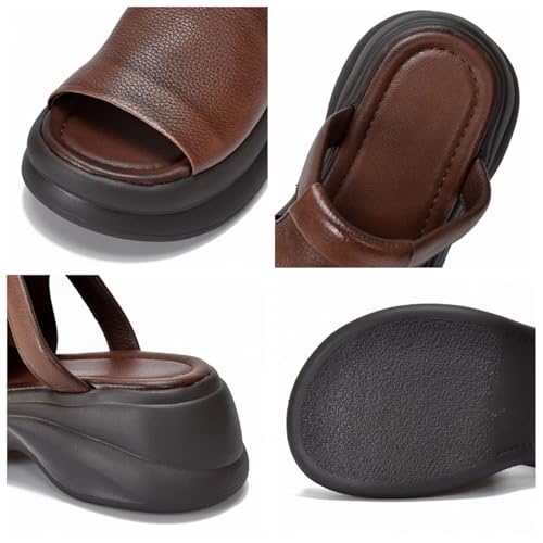 Women's Leather Wedge Slippers - 6cm Peep Toe Hollow Summer Platform Flats3