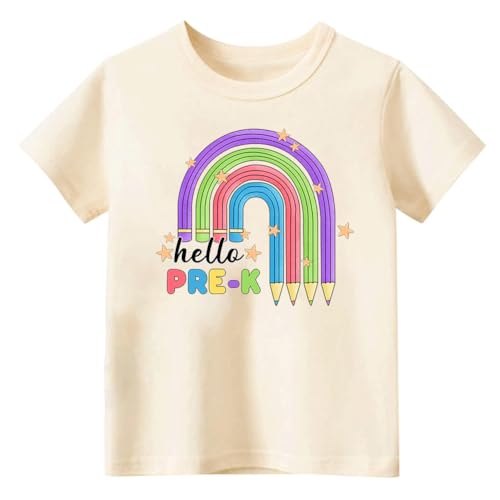 First Day of Pre-K Shirt Toddler Boys and Girls Short Sleeve Back to School Outfit 2T-5T Pre-K T-Shirts Rainbow