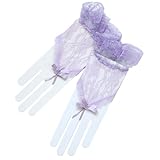 ZAZA BRIDAL Flower Pattern Fingerless Lace Gloves w/Ruffle Wrist Length 2BL-Lilac