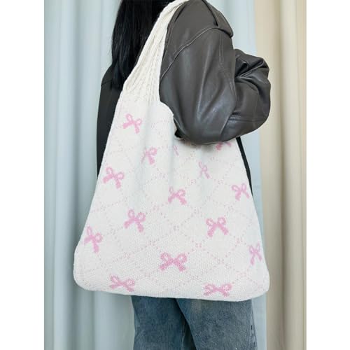 Image of Ovida Crochet Tote Bag Mesh Beach Bag Fairycore Hobo Bag Fairy Grunge Aesthetic Shoulder Bag Y2k Purse for Women Girls