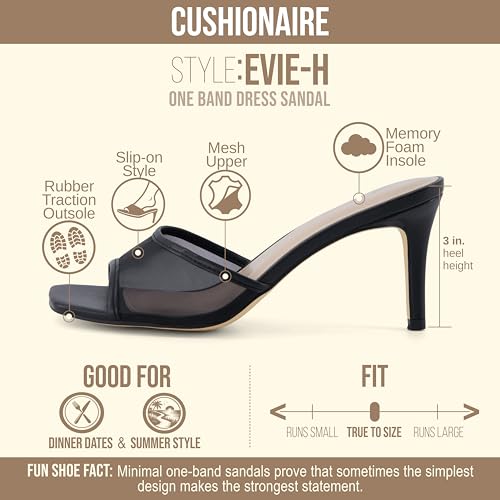 Image of CUSHIONAIRE Evie Kitten Heel Sandals for Women, Slip On One Band Dress Sandals with Memory Foam, Wide Widths and 3 Inch Heel