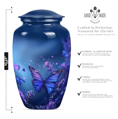 Image of Blue Butterfly Urn for Ashes - Large Cremation Urns for Human Ashes Adult Male Female - Decorative Urn for Adult Female - Funeral Urns for Women - Large and Keepsake Pack of 2