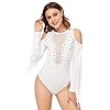 SweatyRocks-Womens-Cold-Shoulder-Fringe-Long-Sleeve-Sheer-Mesh-Jumpsuit-Bodysuit SweatyRocks Women's Cold Shoulder Fringe Long Sleeve Sheer Mesh Jumpsuit Bodysuit White X-Small