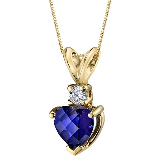 PEORA 14K Yellow Gold Created Blue Sapphire with Genuine Diamond