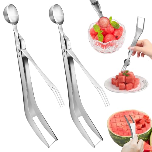 2Pcs Trancheuse De Pastèque Outil Fourchette Fourchette À Fruits 3-en-1 Coupe-Fruits Coupe-Pastèque En Acier Inoxydable Épaissir Couteau Portable Trancheuse Outil Utilité, Couper Gadgets Pratiques