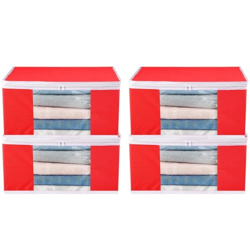 Image of Saree Cover Set of 04 Non-Woven Fabric Clothes Organiser for Wardrobe with Transparent Window & Double Zip Clothes Storage Bag, Garment Cover SC XL Large GCVETR8249653486192725879