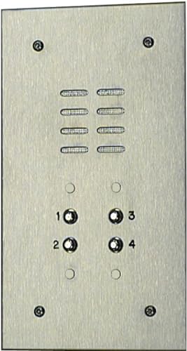 Alpha Communications VI402/004 Stainless Steel (Vandal-Resistant) Lobby Panels - 4-Buttons; Flush or Surface Mount; Included Speaker Components Less Alphabetical Directory