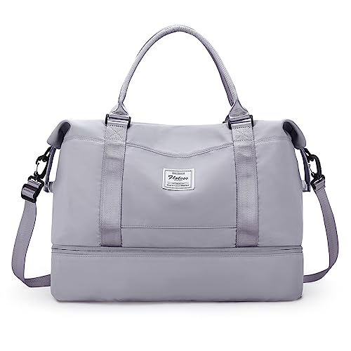 HYC00 Travel Duffel Bag with Shoes Compartment, Shoulder Weekender Overnight Bag for Women,Travel Tote Bag Sports Gym Bag with Wet Pocket,Grey