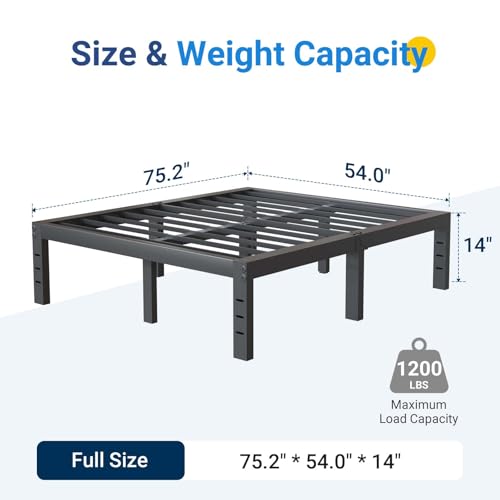 Avenco Full Size Bed Frame, 14 Inch Simplicity Metal Platform Full Bed Frame with Underbed Storage, No Box Spring Needed, Heavy Duty Steel Slat Support, for Bedroom, Guest Room, Easy Assembly - Thumbnail 2