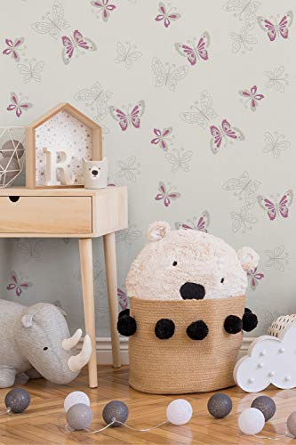A.S. Création Vliestapete mit Glitter Happy Spring Tapete mit Schmetterlingen 10,05 m x 0,53 m beige metallic lila Made in Germany 347651 34765-1