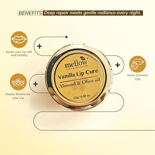 Image of Mellow Herbals Lip Balm Combo (Pack of 2) - Ayurvedic Vanilla Lip Cure & Herbal Lip Treatment with Almond Oil and Jasad Bhasma | Deep Moisturization for Dry, Cracked & Chapped Lips | Paraben Free | 12g Each