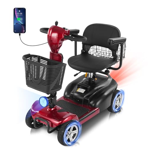 15/30 Miles 4 Wheels Mobility Scooter for Adults&Seniors Up to 300LBS, 350W Electric Wheelchair Device w/Extended Battery, Bright Taillights,Dual Baskets, Rotating Seat, USB Charging