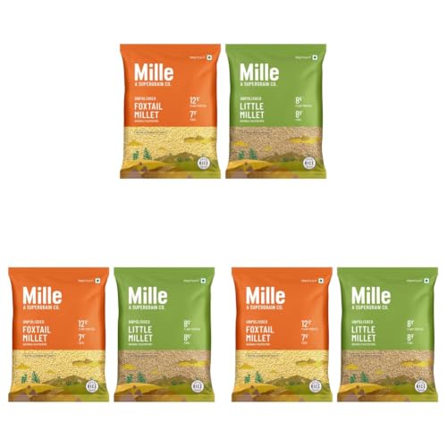 Image of Mille Foxtail Millet and Little Millet Whole Grains Combo | Ideal for Fasting | Unpolished, Toasted, No Soaking Required | Gluten Free | No Chemicals | High Plant Protein and Fibre | Rice Replacement | 100% Whole Grain | Pack of 6 x 500g each
