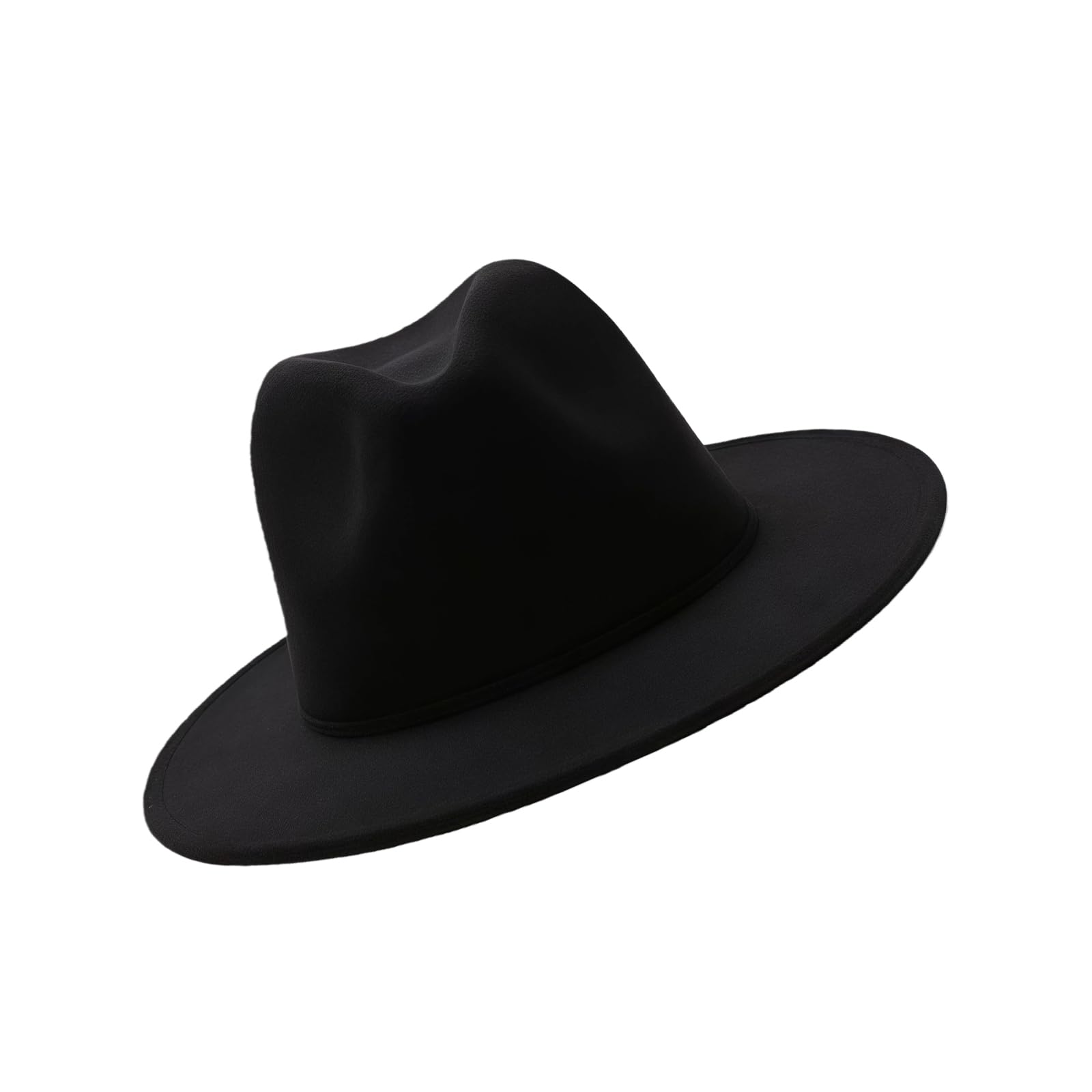 1 Pc Black British Classic Fedora Hat Blend Jazz Hat Wide Brim Manhattan Church Derby Cap for Head Circumference 22-22.8in