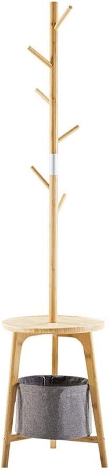 KIJyfgTR Coat Rack Nordic Creative Coat Stand, 2 In 1 Bamboo Coat Rack Coat Hat Stand Hangers Storage Rack With Bag 6 Hooks