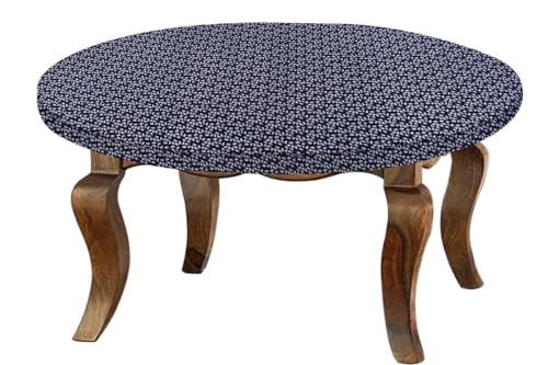 Image of The Furnishing Tree Round Elastic Fitted Center Tpoy Table Cover WxL 24x24 Inches Leaf Pattern Blue