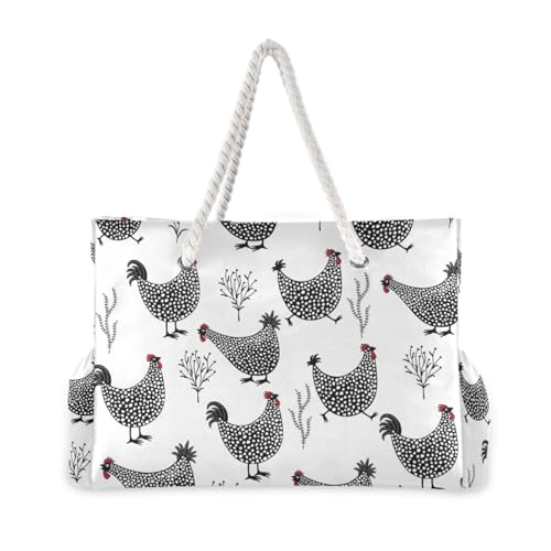 susiyo Funny Black Chickens Beach Bags for Women Large Travel Tote Bag Waterproof Sandproof Lightweight Swim Pool Bag for Family Outdoor2