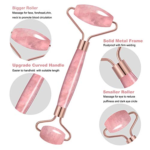 Rose Quartz Roller Jade Roller for Face - Natural Crystal Quartz Facial Face Roller Massager Face Gemstone Healing Toning Skincare Tool for Anti Aging Wrinkle Removal Slim Face(Pink Color)