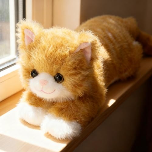 Shnmersy 猫ちゃん 抱き枕 リアルなぬいぐるみ 茶トラ 本物そっくり ふわふわ 手触り 縫い包み クッション 寝具 動物 猫ぬいぐるみ かわいい人形 添い寝まくら 雑貨 萌えグッズ 癒し系 ソファー背当て 誕生日 クリスマス プレゼント