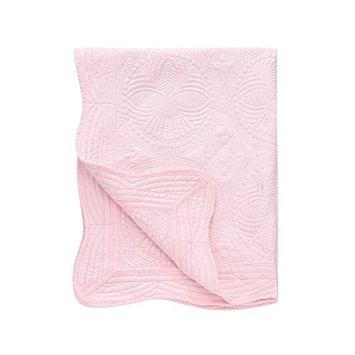 Image of Soft Cotton Baby Quilt Blanket, Personalized Monogram Scalloped Lightweight Embossed Crib Quilt, Baby Scratch Floor Blanket, Four Seasons(Pink)