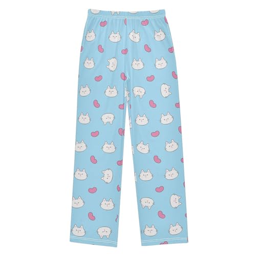 Boys' Pants Cartoon Cat and Heart Blue Long Bottoms Jogger Pants Elastic Waist Trousers with Pockets S-XL