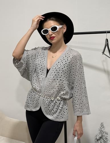 Image of Zeagoo Womens Summer Crochet Cardigan Sweaters Lightweight Open Front 3 /4 Sleeve Batwing Kimono Boho Knit Cover Ups 2026