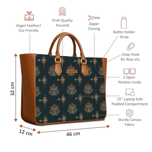 Image of The Purple Tree Handcrafted Women's Tote Bag with Vegan Leather Handles & Indian Prints, Shoulder Tote Bag and Handbag for Office and College (Pack of 1)