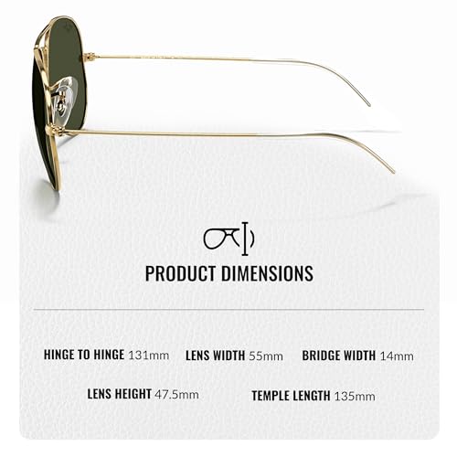 Ray-Ban RB3025 Classic Aviator Shape Sunglasses With Eyewear Kit Bundle - Adjustable Nose Pads - Ideal Formal and Casual Wear Retro Sunglasses