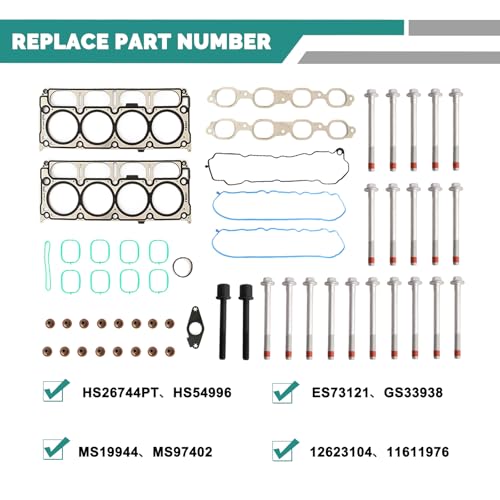 Image of AUCERAMIC HS26744PT Cylinder Head Gasket Set with Head Bolts for 2014-2020 Chevrolet Silverado 1500 Suburban Tahoe GMC Sierra 1500 Limited Yukon XL 5.3L V8 L83 Replaces HS54996 HGS4308 HS8429