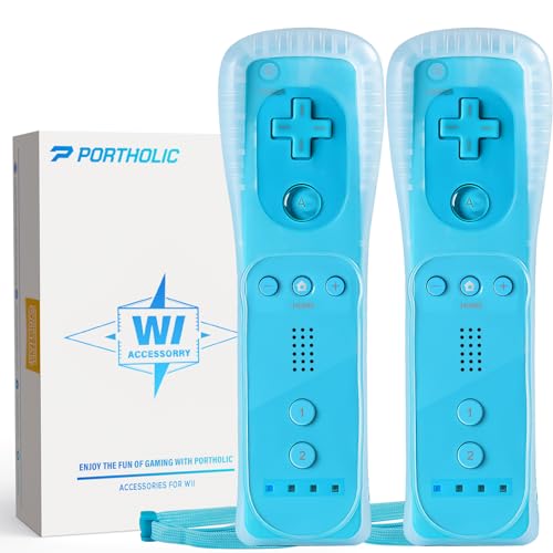 Image of PORTHOLIC Wii Remote Controller, 2 Packs Upgrade Wii Wireless Controlle(Blue and Blue)