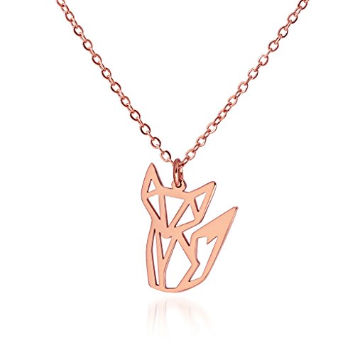Geometric Fox Pendant Necklace, Rose Gold Plated, Modern Origami Style Animal Design, Minimalist Chain Jewelry