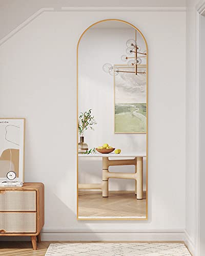 Otlsh Floor Mirror, Arched Full Length Mirror With Stand, Standing Mirror, Full Body Mirror, 64.2"×21.3" Large Mirror, Wall Mirror, Freestanding, Wall Mounted, 1.1" Thickness Aluminum Frame - Gold #TOP5