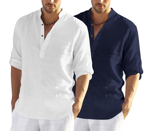 Image of Zombom Men's Combo Cotton Polyester Blend Solid Full Sleeve Straight Regular Fit Mandarin /Chinese Collor Kurta (Pack of 2)
