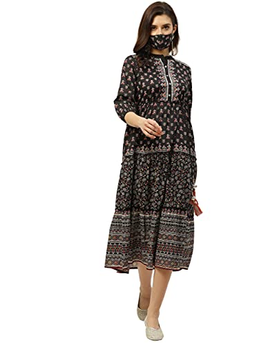 Image of Juniper Women's Maxi Tiered Dress with Mask (2486BLACK Black)