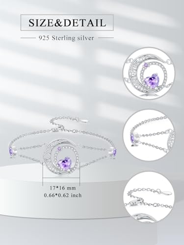 Image of Dorunmo 925 Sterling Silver Moon Heart Birthstone Anklet Bracelets for Women Best Mother's Day Birthday Jewelry for Wife Girlfriend Mom Her