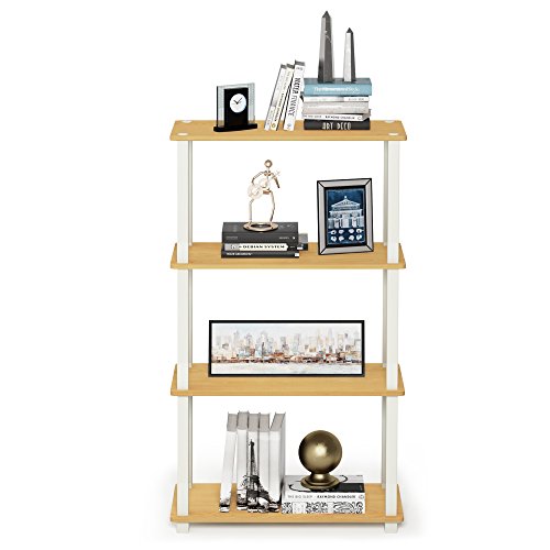 Image of Furinno TURN-S-TUBE Storage Shelves, 4-Tier Book Shelf, Corner Shelf, Toolless Open Shelves, for Organization and Storage, Living Room, Garage, Home Office, Beech