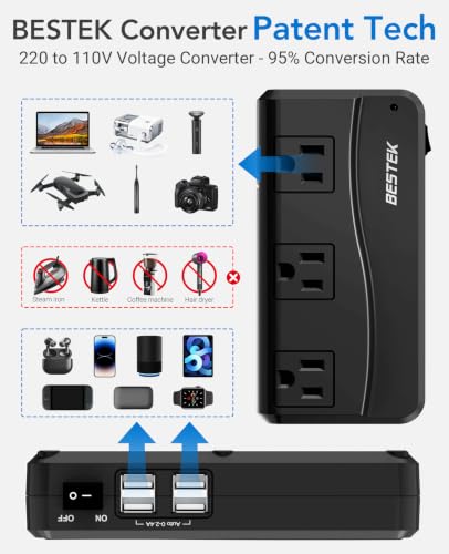Image of BESTEK Universal Travel Adapter 220V to 110V Voltage Converter with 6A 4-Port USB Charging and UK /AU /US /EU Worldwide Plug Adapter (Black)
