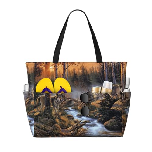 Sac de plage grand format Loup Faune et sac à bandoulière fourre-tout pour femme