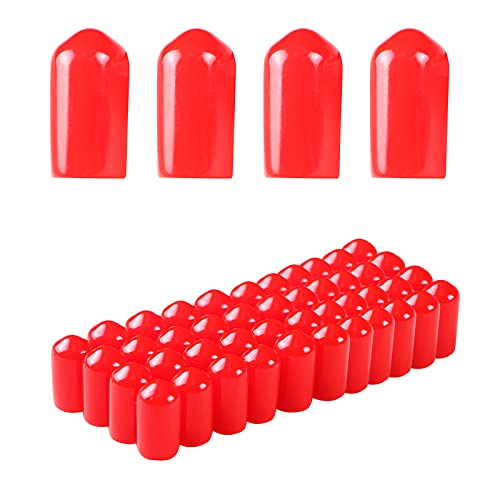 Image of Rubber Round End Cap Cover 0.31 Inch (8mm) Screw Thread Protectors PVC Flexible Tubing Pipe Protective Bolt Screw Thread Protector Safety Cover | for Pipe Post Tubing Rod Cover 100 Pcs (Red)
