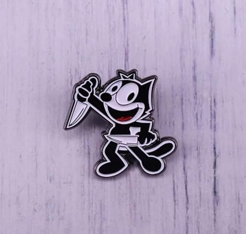 Felix the Cat Classic Black White Cartoon Knives Knife Stab Smile 1.05"" Enamel Pin Badge image 5