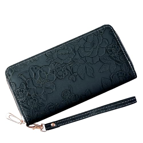 Womens Wallet RFID Wristlet Wallet for Women Cute Floral Leather Credit Card Holder Wallet Ladies Clutch Long Purses