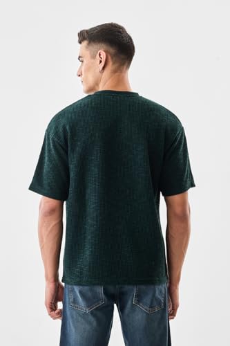 Image of SNITCH Men's T-Shirt | Textured Oversized Crew Neck Design | Premium Polyester Blend Fabric with Waffle Weave | Breathable & Lightweight Casual Wear