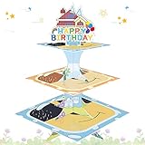 Cartoon Blue Dog Cupcake Stand 3 Tier Cardboard Cake Stand Dessert Tower Holder for Girls Boys Blue Dog Theme Birthday Party Supplies Baby Shower Decorations