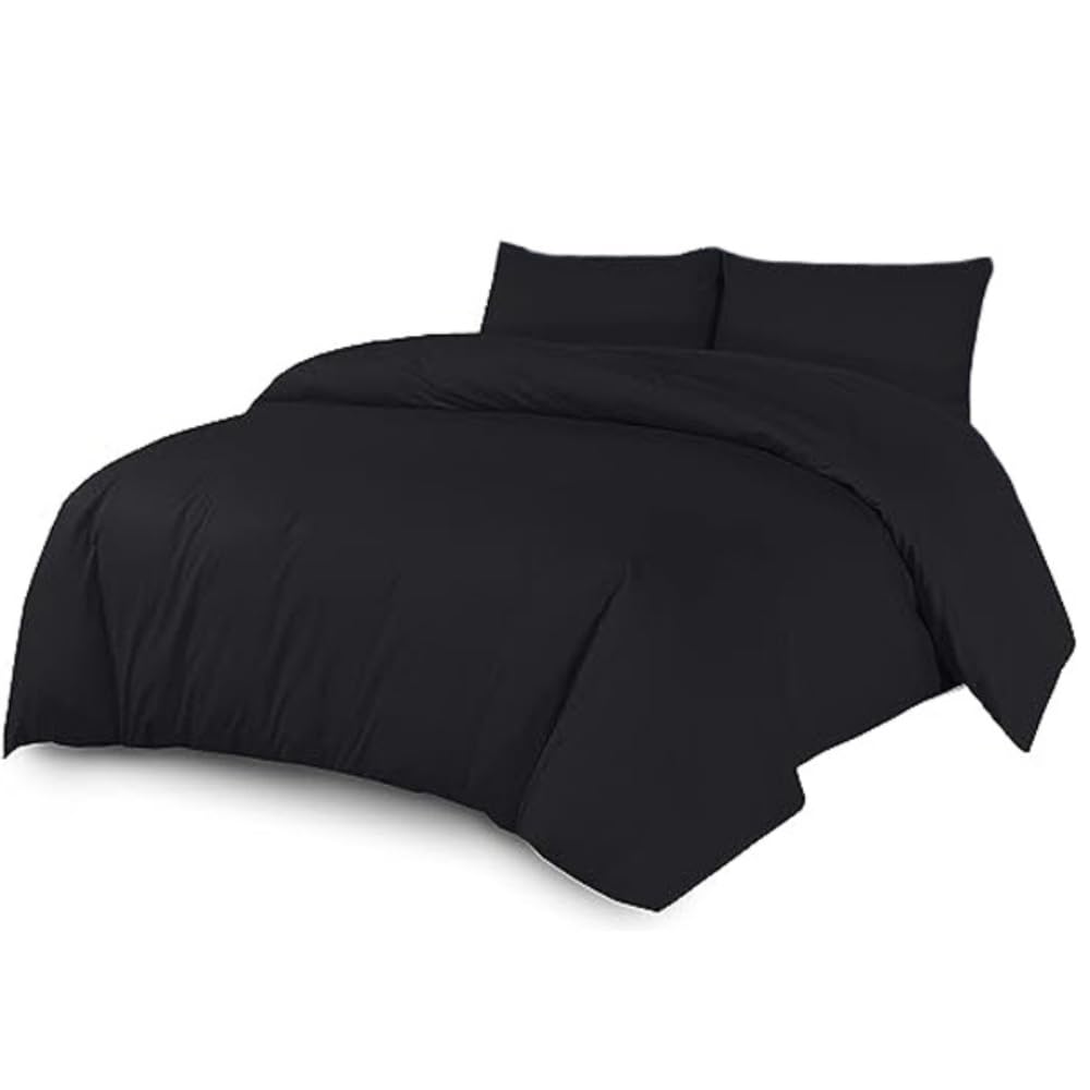 Laam linen Luxurious Duvet Cover Bedding Set 100% Long Staple Soft Cotton Duvet Set with Easy Closure Egyptian Cotton Duvet Set with Pillow Cases (Black, Single)