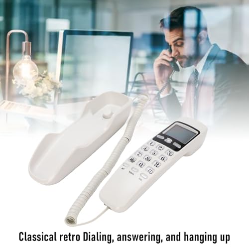 Teléfono Fijo Retro Básico de Pared con Cable Blanco miniatura 2