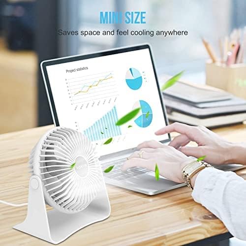 HONYIN Small USB Desk Fan, 3 Speeds Desktop Table Cooling Fan, 360° Rotatable, Strong Wind, Quiet Personal Little Fan Powered by USB for Bedroom Home Office