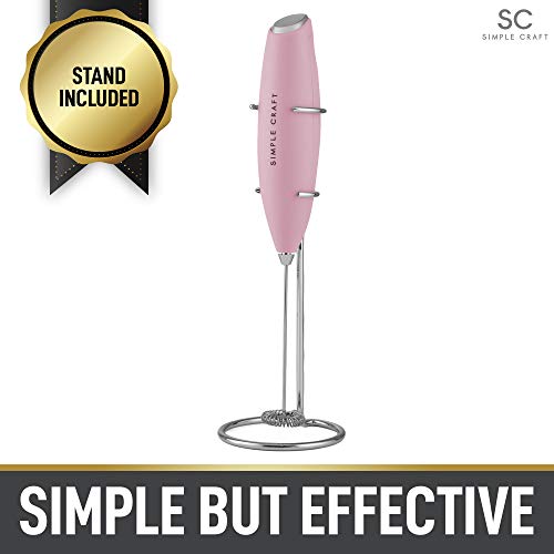 Simple Craft Milk Frother Handheld Drink Mixer - Mini Coffee Frother Electric Handheld Foamer With Stainless Steel Whisk & Stand - Portable Frother Electric Whisk For Coffee, Latte, Matcha (Pink)
