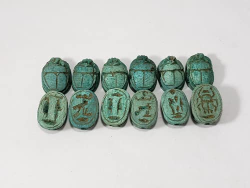 Discoveries Egyptian Imports -Handcarved Fine Blue Green Scarabs .5 - Set of 12 - Made in Egypt