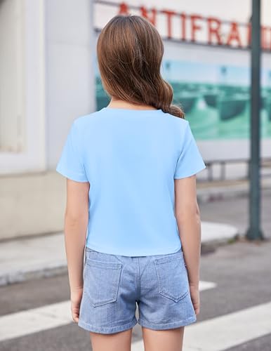 Image of Arshiner Girls Casual Tie Dye Short-Sleeve T-Shirt Cute Print Summer Blouse for Girls Twist Front Tunic Tee Tops